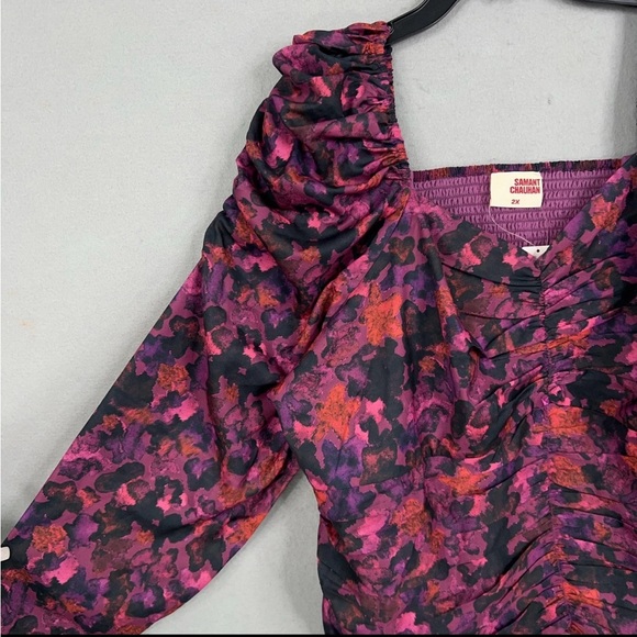 Anthropologie Samant Chauhan Blouse 2X Purple Floral Puff Square Ruched NWT - Picture 6 of 15